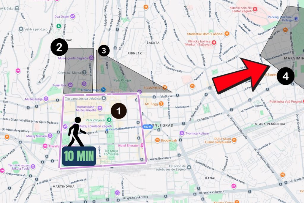 mapa de maksimir para alojarse en zagreb - descubriendo viajes