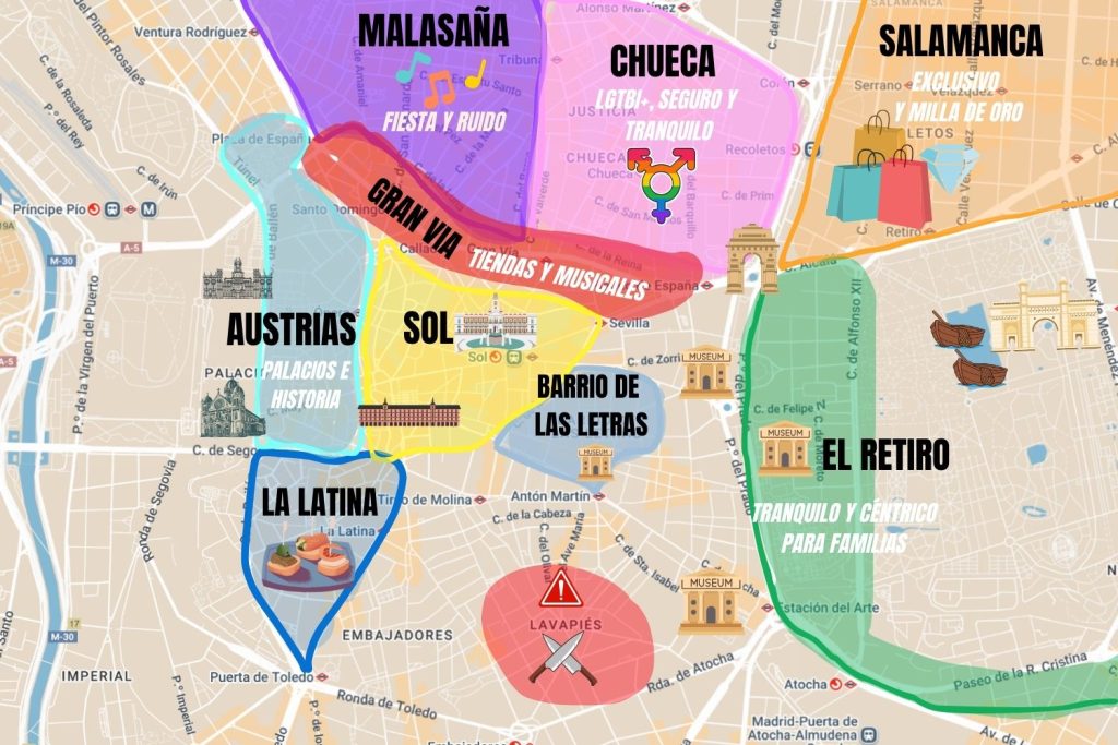 Mapa de dónde alojarse en Madrid (3)