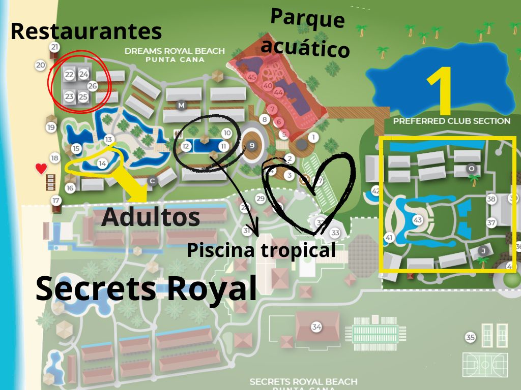 Mapa explicado-Dreams Royal Beach-Descubriendo Viajes