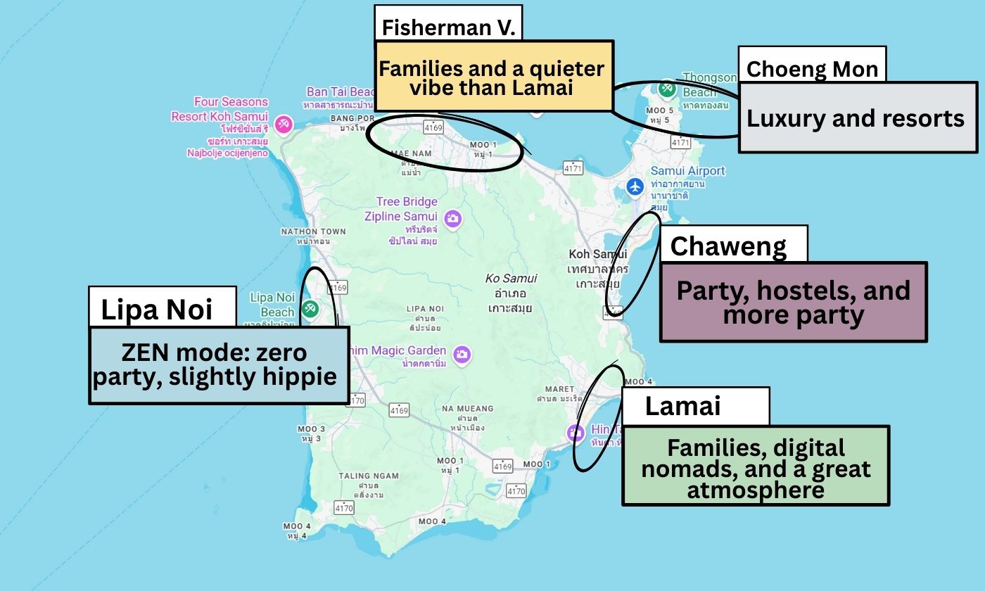 Map of Koh Samui areas