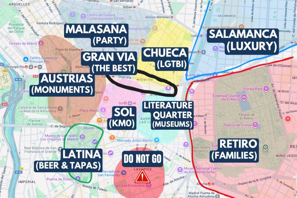 where to stay in Madrid map - discovering stays