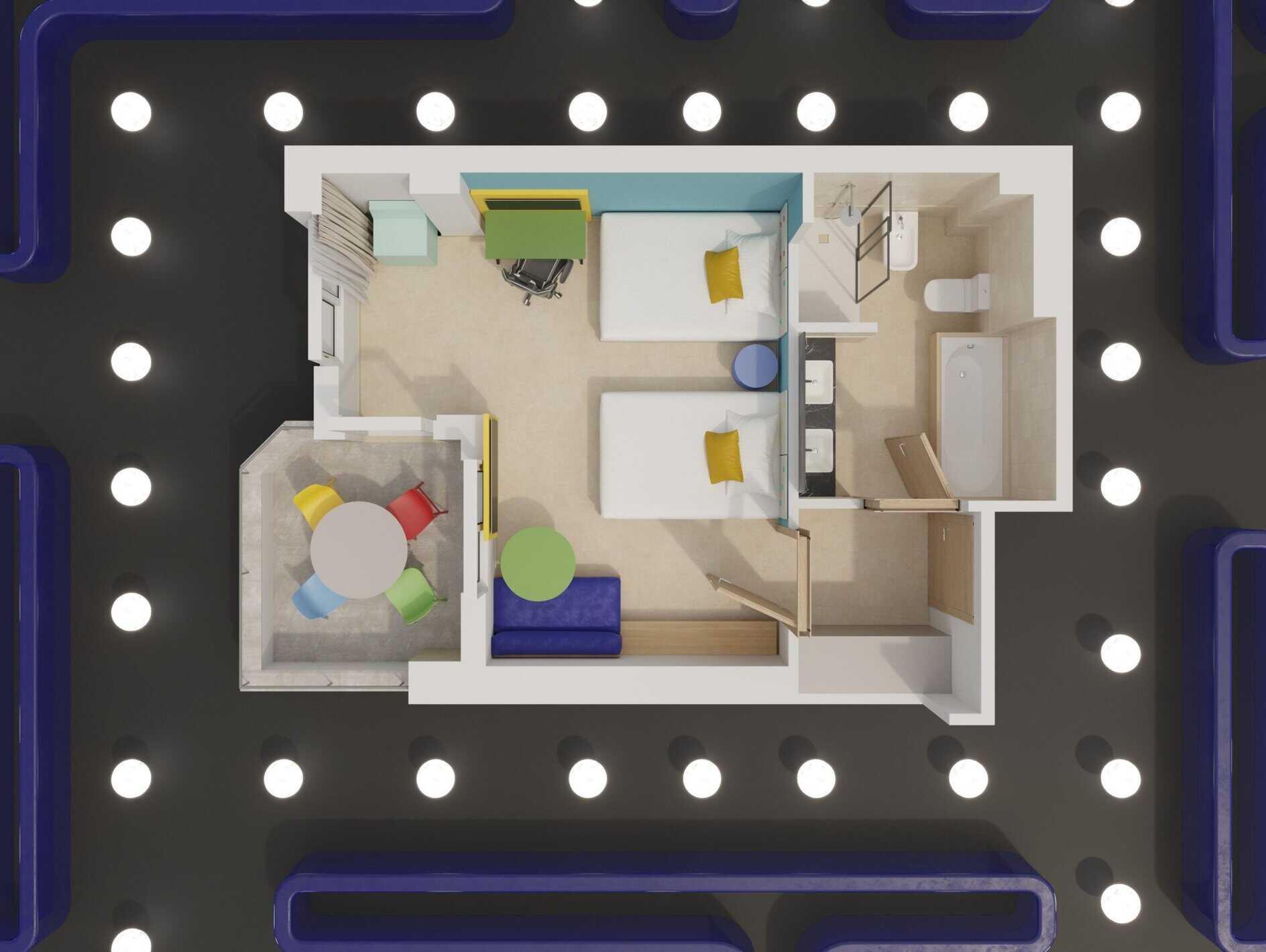 Habitación estándar del Hotel Magic Games, con dos camas y salida a la terraza