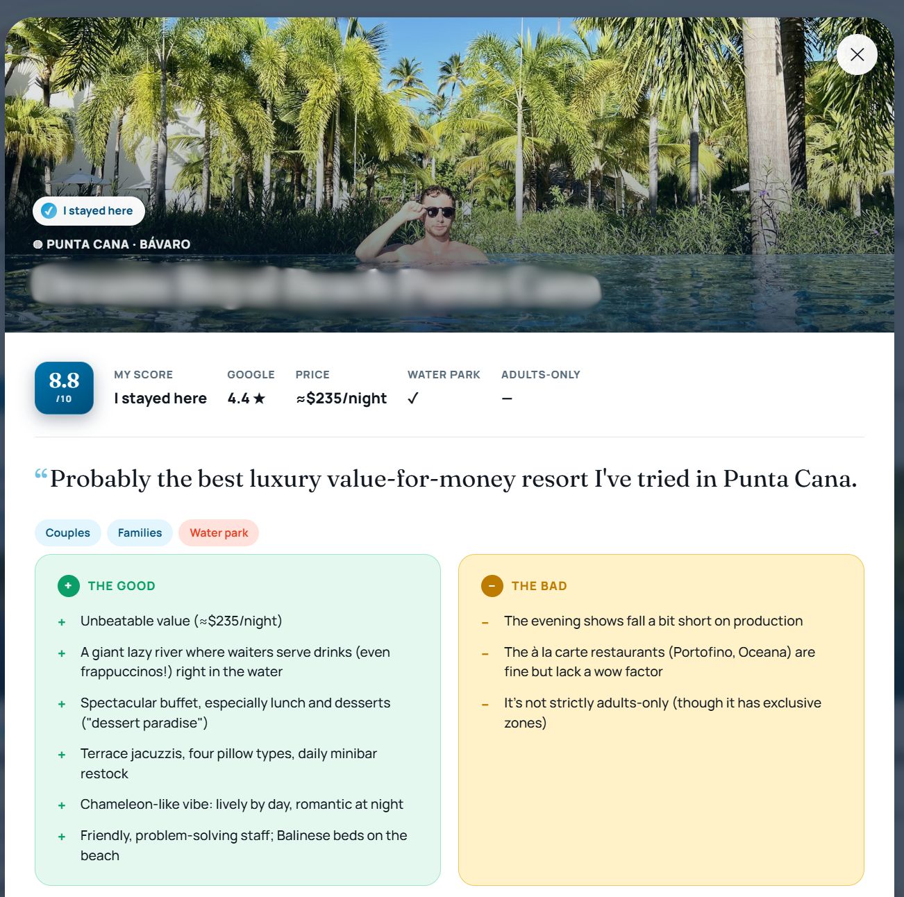 Example of a positive honest resort review inside the Punta Cana guide