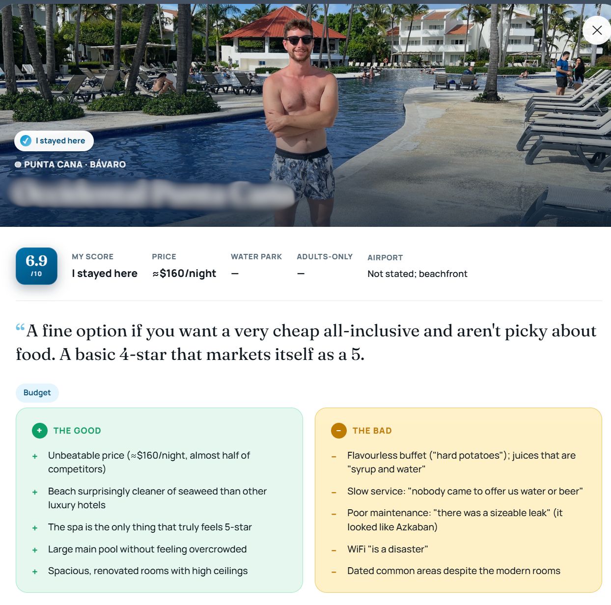 Example of a critical honest resort review inside the Punta Cana guide