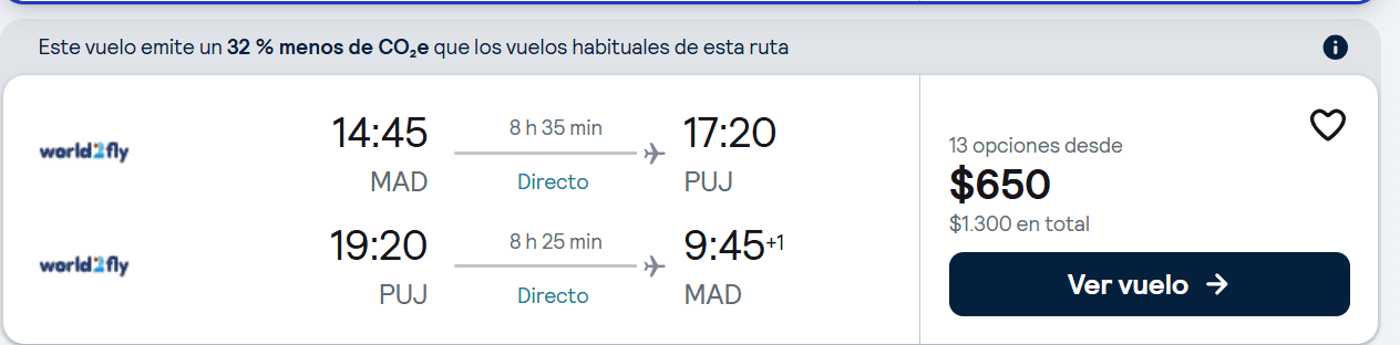 Vuelos de Madrid a Punta Cana comprados por separado