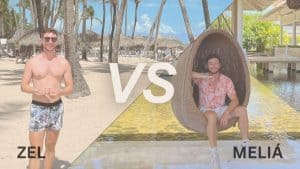 Two men enjoying beach and poolside relaxation at a tropical resort.