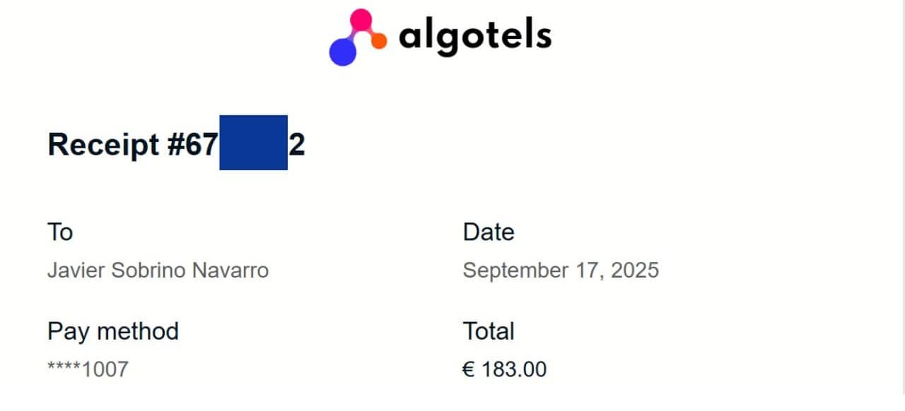 Justificante de una reserva de Algotels, la agencia que hay detrás de Trivago Book and Go
