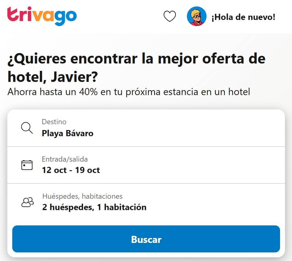 Búsqueda en Trivago ordenada por precio más bajo