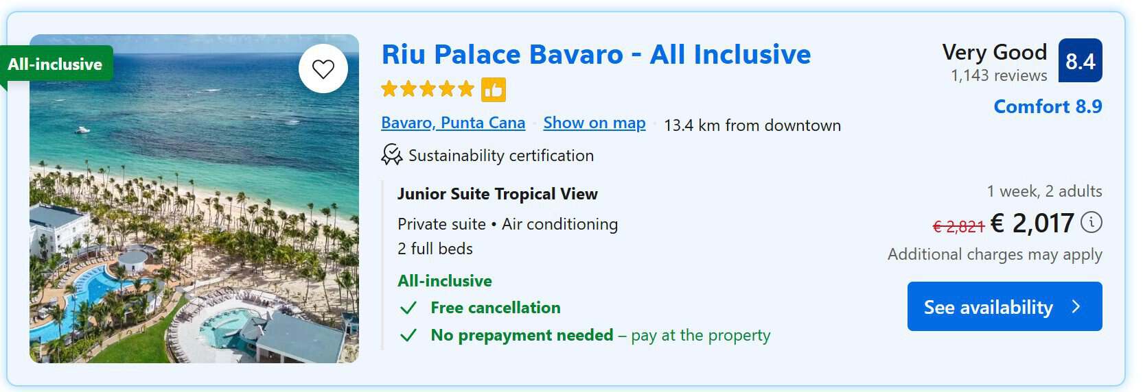 Precio del RIU Palace Bávaro en Booking